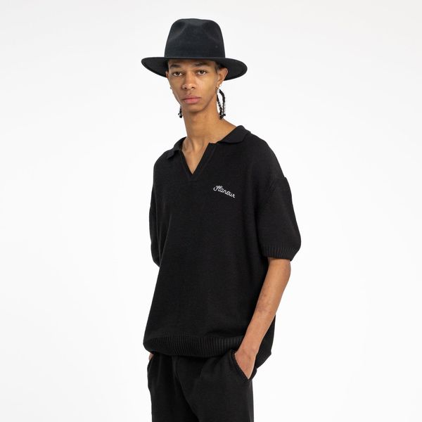 flaneur homme knitted polo zwart