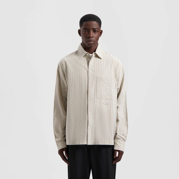 Olaf Seersucker Boxy Overshirt Off White