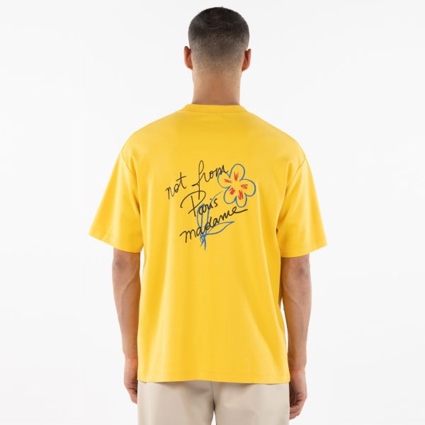 Drôle De Monsieur Slogan Esquisse T-shirt Geel