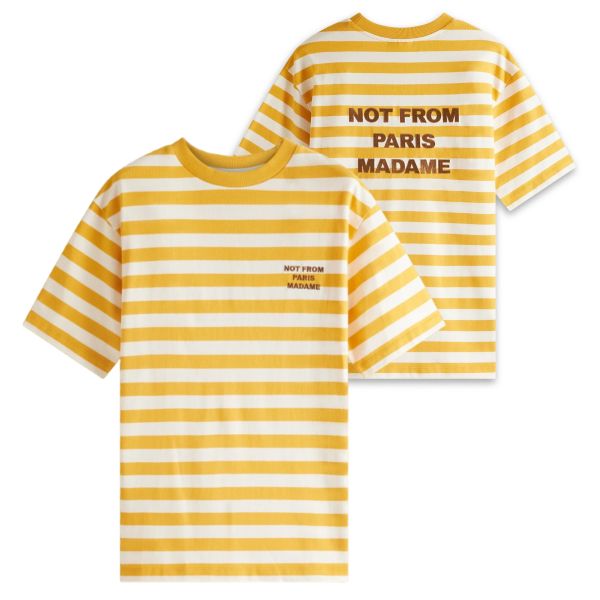 Drôle De Monsieur Slogan Rayè T-shirt Wit/Oranje