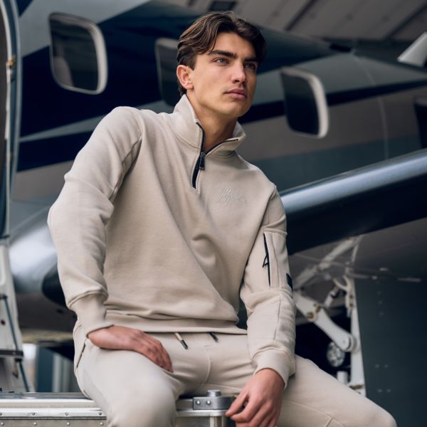 Malelions Pocket Quarter Zip Sweater Beige
