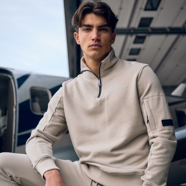 Malelions Pocket Quarter Zip Sweater Beige