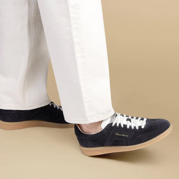 Santoni Double Buckle Signature Olympic Suède Sneaker Navy