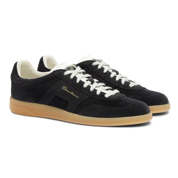 Santoni Double Buckle Signature Olympic Suède Sneaker Navy