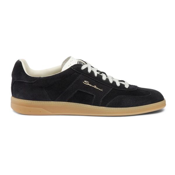 Santoni Double Buckle Signature Olympic Suède Sneaker Navy