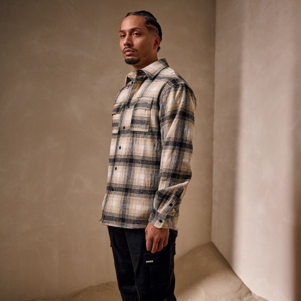 Croyez Midweight Flannel Overshirt Beige/Zwart