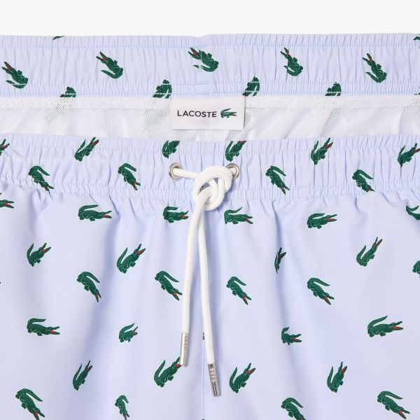 Lacoste Crocodile Print Zwembroek Licht Blauw