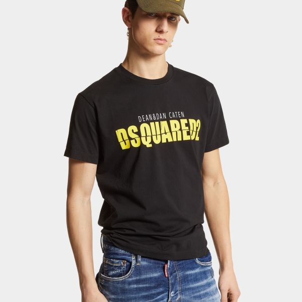 Dsquared2 Yellow Logo T-shirt Zwart