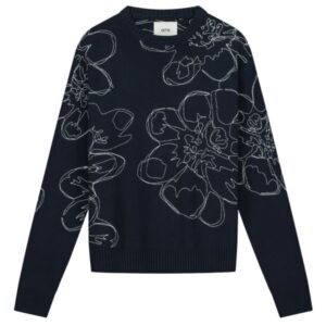 Arte Antwerp Embroidered Flower Knit Sweater Navy