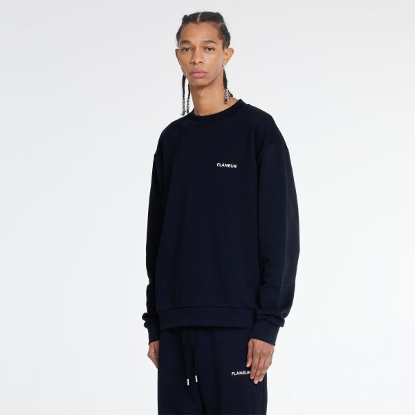 Flâneur Essential Logo Sweater Zwart
