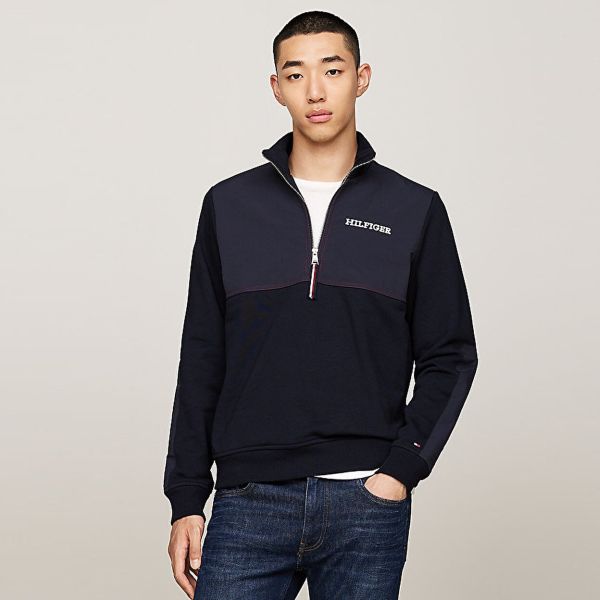 Tommy Hilfiger Monotype Mix Media Half Zip Sweater Navy