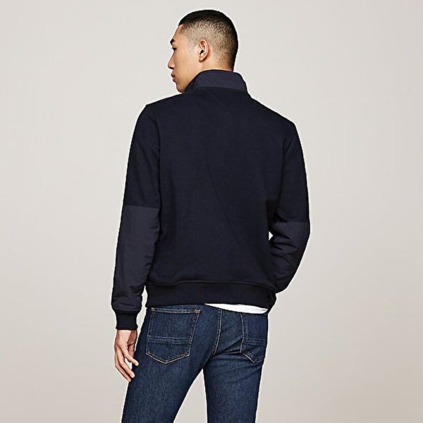 Tommy Hilfiger Monotype Mix Media Half Zip Sweater Navy