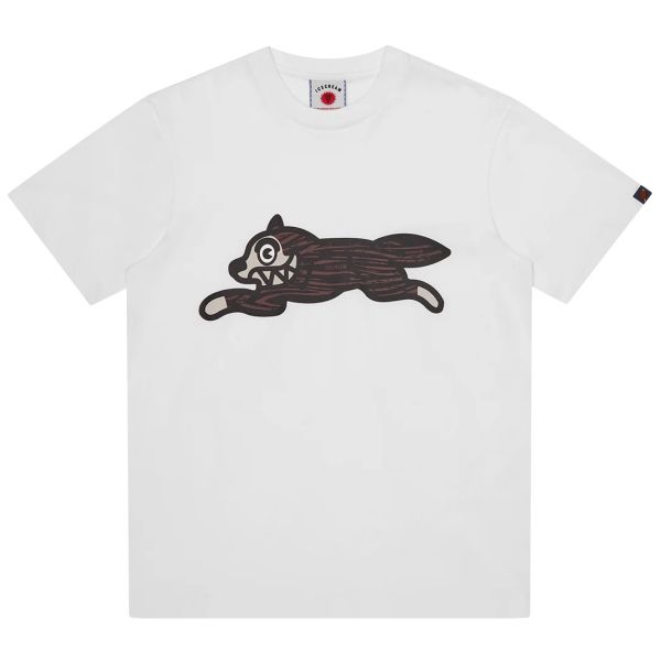 Icecream Woodgrain Running Dog T-shirt Wit