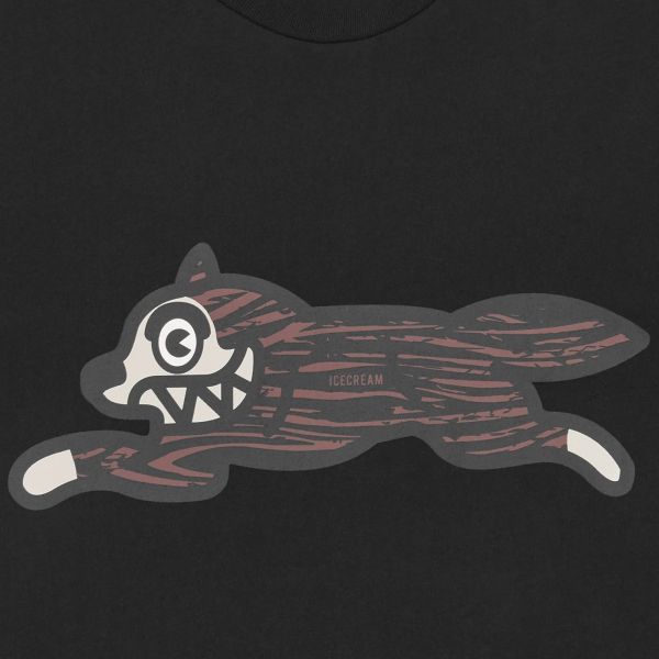 Icecream Woodgrain Running Dog T-shirt Zwart