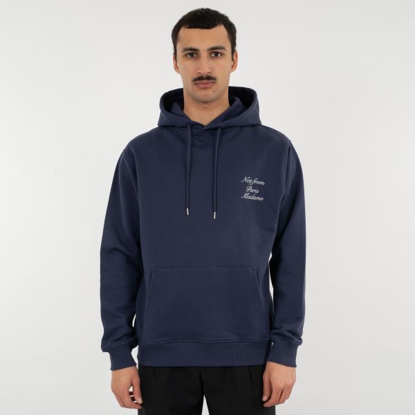Drôle De Monsieur Slogan Calligraphy Hoodie Navy