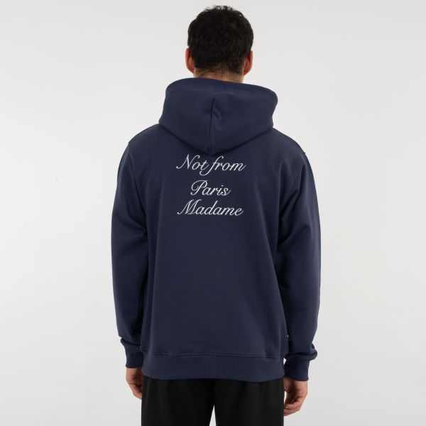Drôle De Monsieur Slogan Calligraphy Hoodie Navy