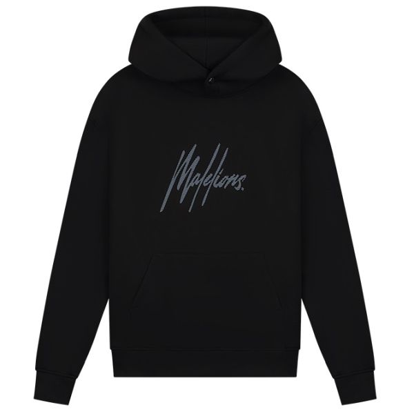Malelions Striped Signature Hoodie Zwart