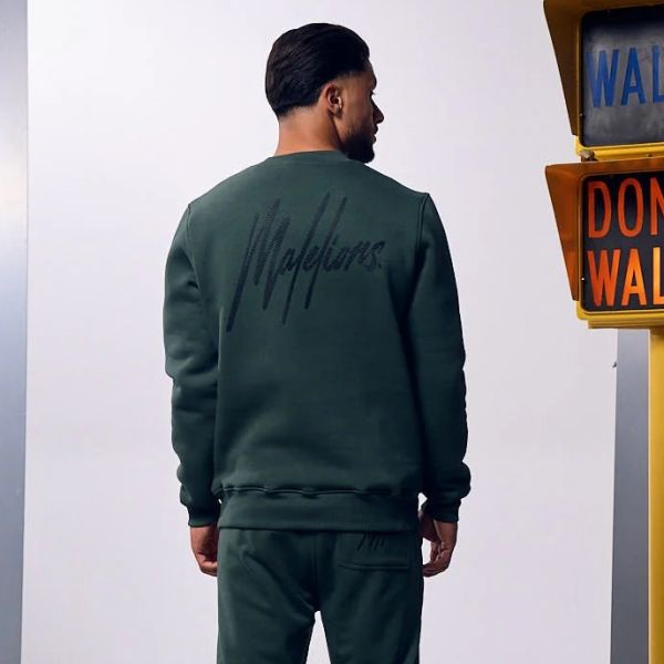 Malelions Striped Signature Sweater Donker Groen