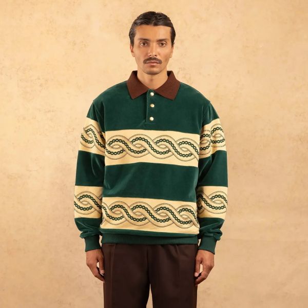 Drôle De Monsieur Tressé Polo Sweater Donker Groen