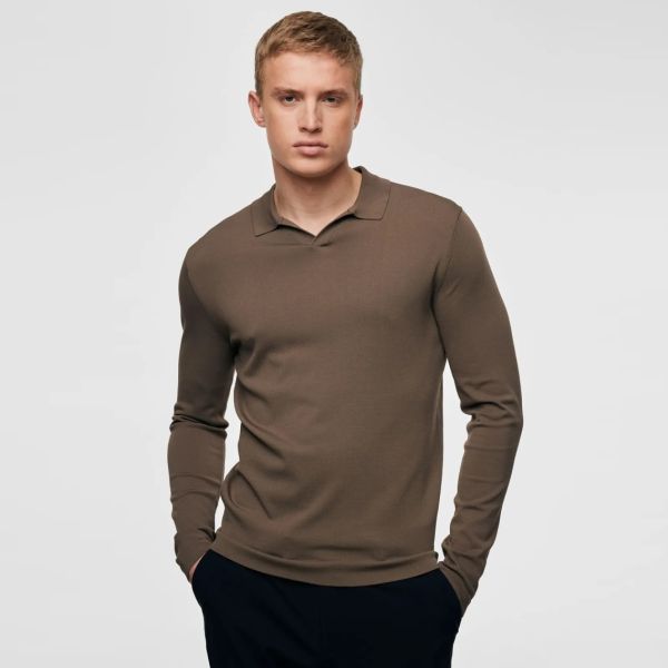 Genti No Buttons Longsleeve Polo Bruin