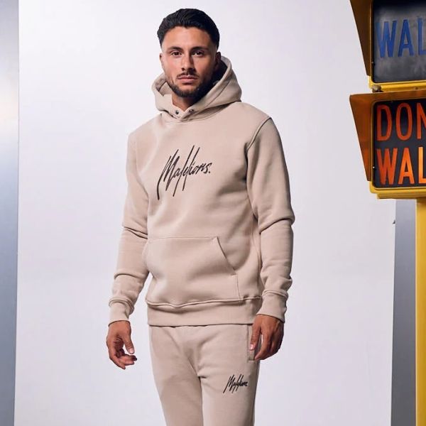 Malelions Striped Signature Hoodie Beige