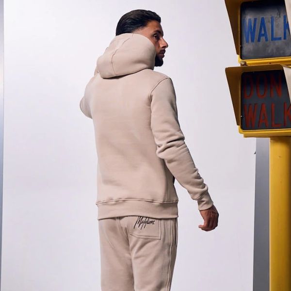 Malelions Striped Signature Hoodie Beige