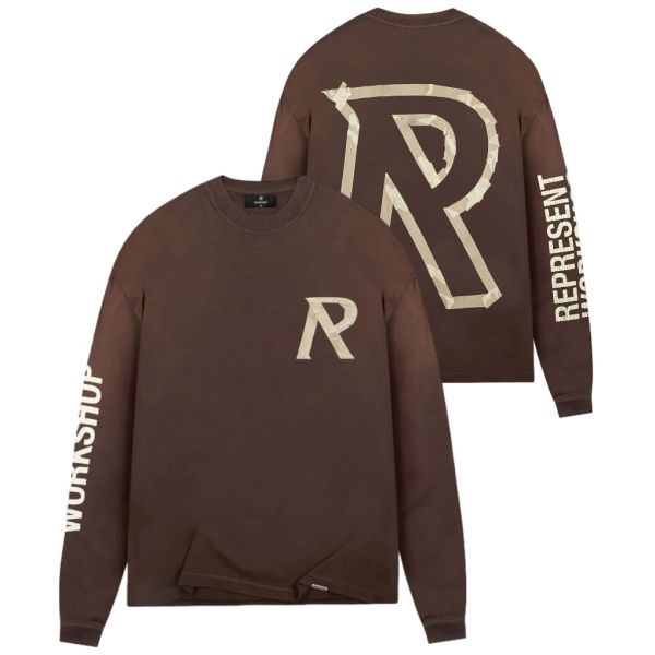 Represent Masking Tape Initial Longsleeve T-shirt Bruin
