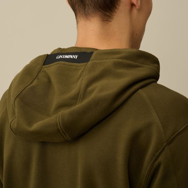CP Company Diagonal Raised Fleece Lens Hoodie Donker Groen
