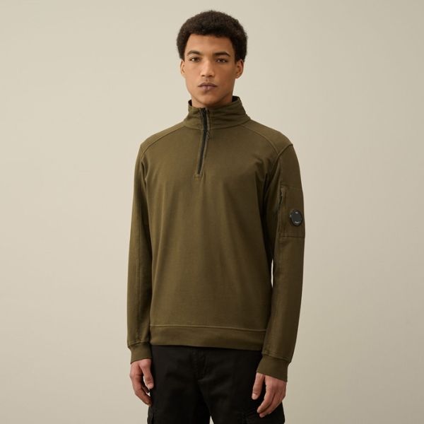 CP Company Light Fleece Half Zip Sweater Donker Groen