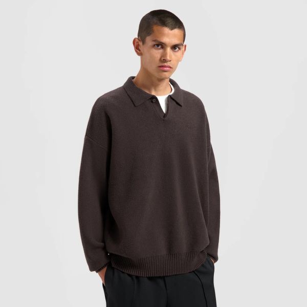 Olaf Oversized Knitted Longsleeve Polo Bruin