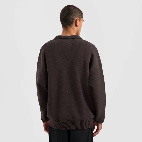 Olaf Oversized Knitted Longsleeve Polo Bruin
