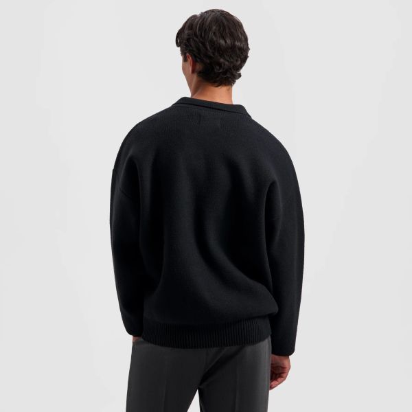 Olaf Oversized Knitted Longsleeve Polo Zwart