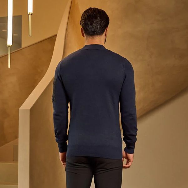Malelions Knitted Pocket Sweater Navy