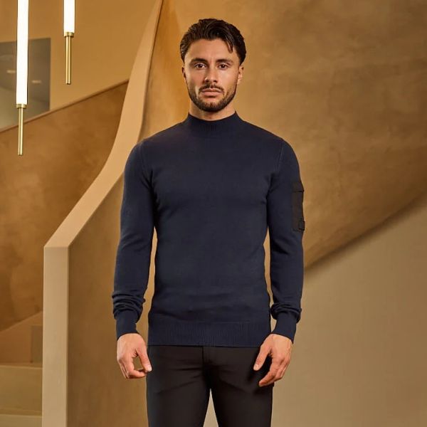 Malelions Knitted Pocket Sweater Navy