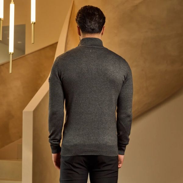 Malelions Knitted Quarter Zip Sweater Antraciet
