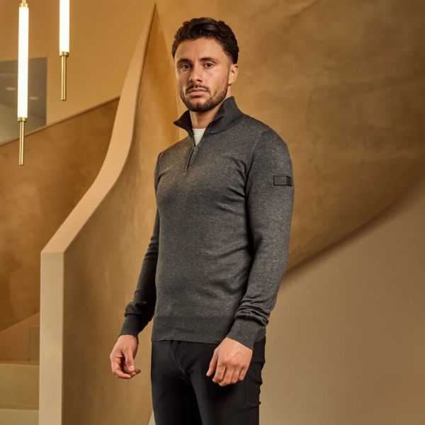 Malelions Knitted Quarter Zip Sweater Antraciet