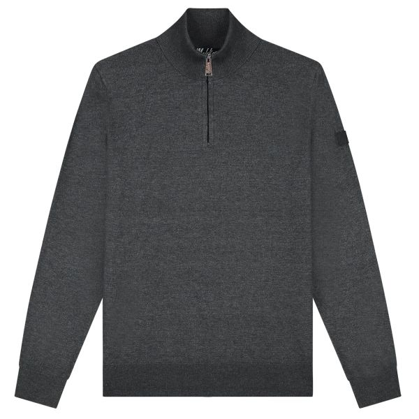 Malelions Knitted Quarter Zip Sweater Antraciet