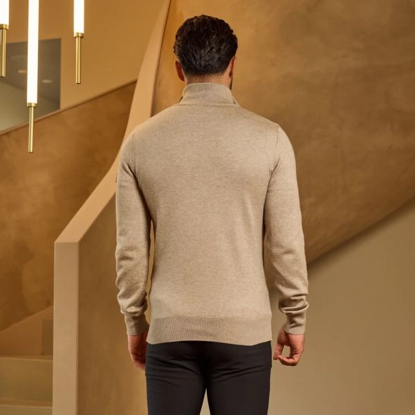 Malelions Knitted Quarter Zip Sweater Beige