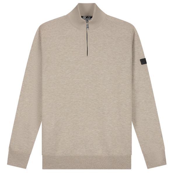 Malelions Knitted Quarter Zip Sweater Beige