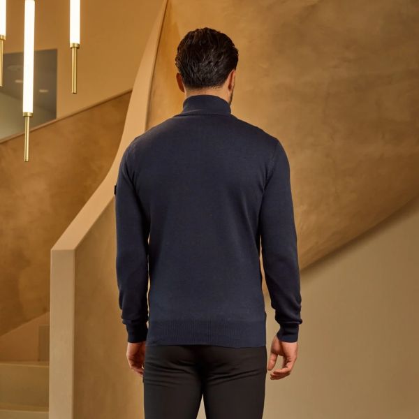 Malelions Knitted Quarter Zip Sweater Navy