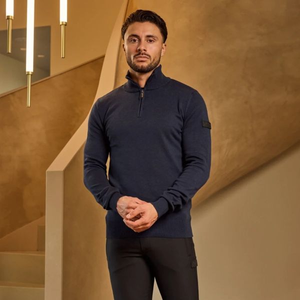 Malelions Knitted Quarter Zip Sweater Navy