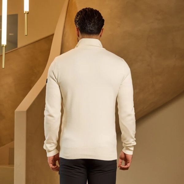 Malelions Knitted Quarter Zip Sweater Off White