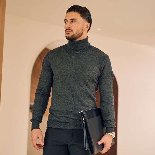 Malelions Knitted Turtleneck Sweater Antraciet