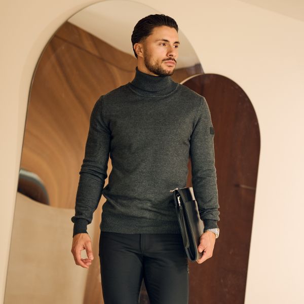 Malelions Knitted Turtleneck Sweater Antraciet