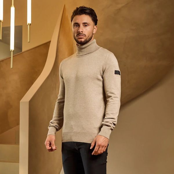 Malelions Knitted Turtleneck Sweater Beige