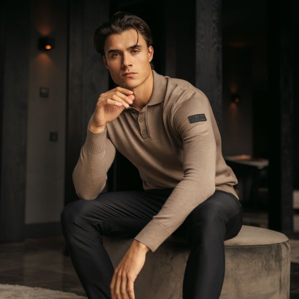 Malelions Knitted Longsleeve Polo Bruin
