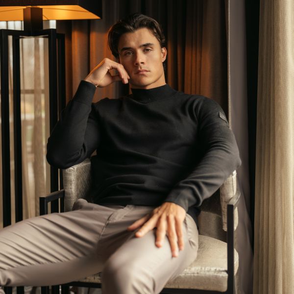 Malelions Knitted Mock Neck Sweater Zwart