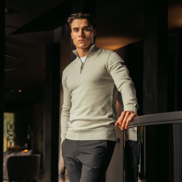 Malelions Knitted Quarter Zip Sweater Licht Groen