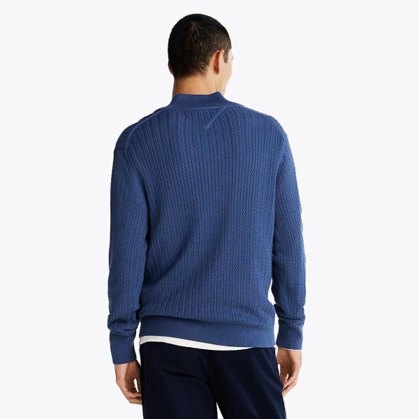Tommy Hilfiger Herringbone Structure Zip Mock Sweater Blauw