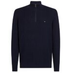 Tommy Hilfiger Herringbone Structure Zip Mock Sweater Navy